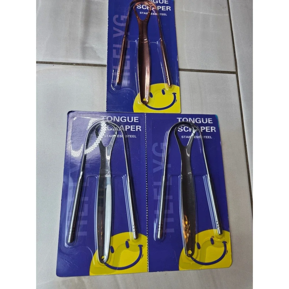 HLFYG 3 Pack Stainless Steel Tongue Scraper Set Rose Gold Silver Oral Care F2